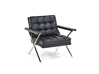 Wittmann Constanze 3/4 Sessel, Toro Leder schwarz, Gestell verchromt
